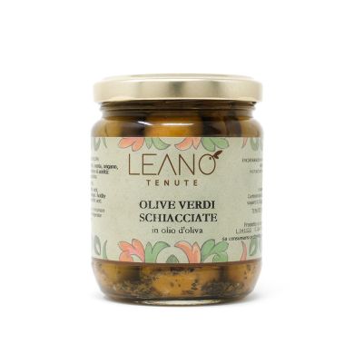 Olive verdi schiacciate in olio d’oliva